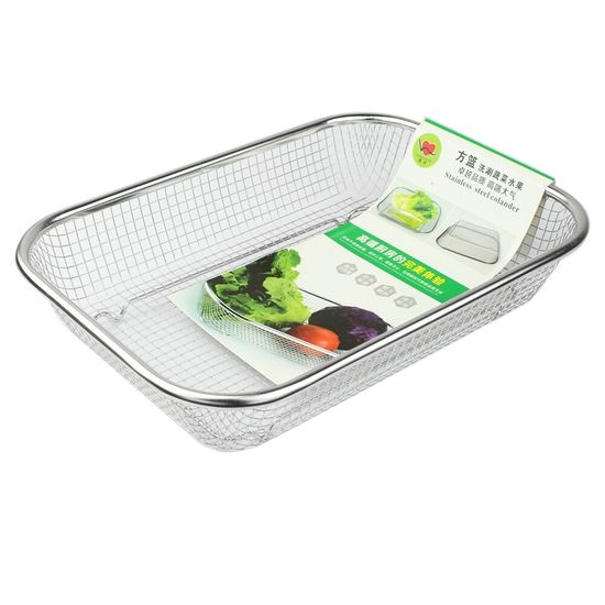 ตะแกรงสี่เหลี่ยม ตะแกรงสแตนเลส ตะแกรงล้างผักคุณภาพดี  ขนาด 38x28 Cm.รุ่นVegetables-Stainless-Steel-Basket-big-05i-June