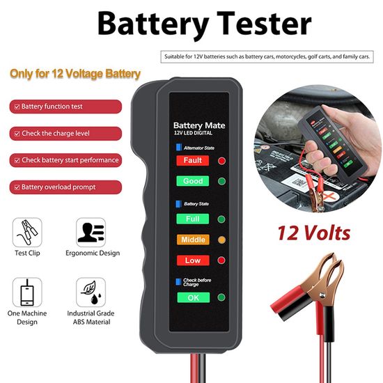 BM310 รถ แบตเตอรี่ เครื่องทดสอบ Mini 12V Digital Auto Checker Alternator 6 LED แสดงผล เครื่องมือวิเคราะห์รถจักรยานยนต์เครื่องสแกนเนอร์ยานยนต์