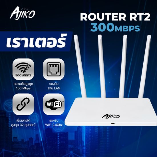 Ajiko Router RT2 เราเตอร์ใส่ซิม 4G 5G  ตัวปล่อยสัญญาณ WiFi เร็วแรง ซิมเทพได้ ทรู AIS DTAC เสียบใช้เลย ภาษาไทย