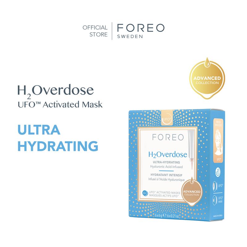 FOREO UFO Masks H2Overdose x6 ฟอริโอ้ ยูเอฟโอมาส์ก สูตรสำหรับผิวแห้ง ขาดน้ำ (6 ซอง/กล่อง)