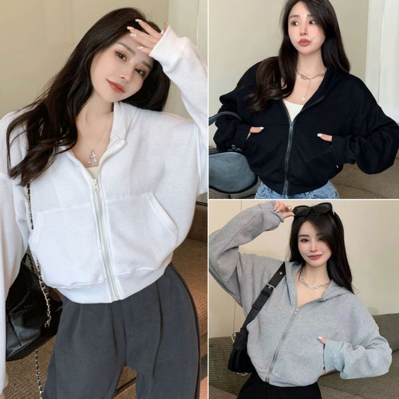 Hotgirl พร้อมส่ง✨เสื้อคลุมผู้หญิง เสื้อฮู้ด สีพื้น แฟชั่นผู้หญิง มีฮู้ด สไตล์เกาหลี แขนยาวผ้าวาฟเฟิล ไม่ร้อน