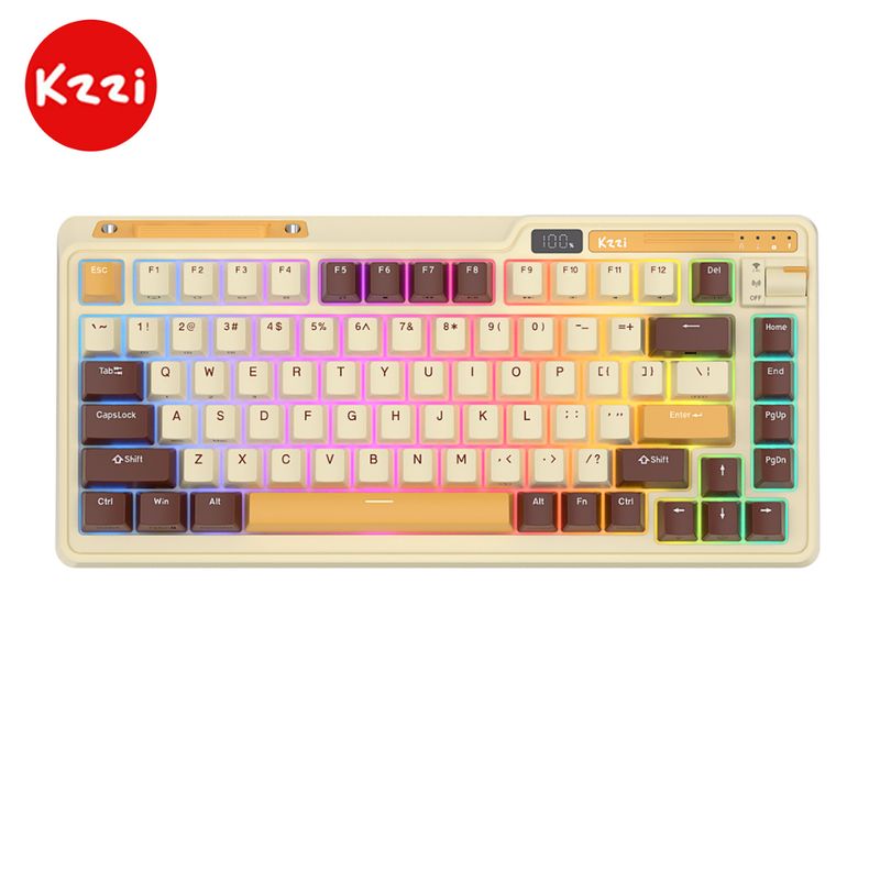 Kzzi Kezhi K75 Pro+ ปะเก็นคีย์บอร์ดเล่นเกม ไร้สาย สามโหมด RGB ผงสีทอง เปลวไฟสีเงิน 80%