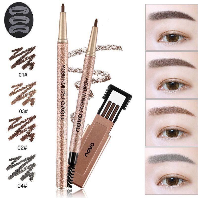 [No.5146] Novo Fashion Brow ดินสอเขียนคิ้วโนโว แถมไส้ดินสอ+บล็อกคิ้ว 3 ชิ้น ของแท้ พร้อมส่ง