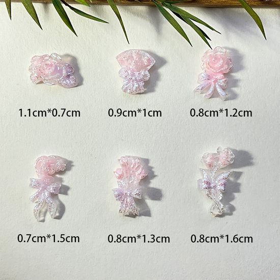 Rou Bao 50 ชิ ้ นเล ็ บดอกไม ้ สีชมพูช ่ อดอกไม ้ Girly ความงามผสมเรซิ ่ นเล ็ บ Art DIY Charms ตกแต ่ ง