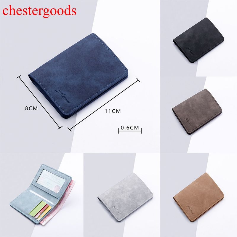 Chestergoods ใหม่ กระเป๋าสตางค์หนัง Pu ใบสั้น แบบบาง ใส่บัตรได้ ขนาดเล็ก สําหรับผู้ชาย