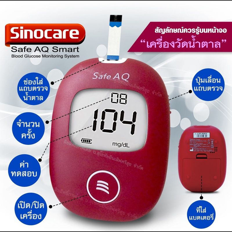 🔥ประกันเครื่อง🔥 เครื่องวัดน้ำตาลในเลือด Sinocare Safe AQ Smart  เครื่องตรวจเบาหวาน ของแท้ มีประกัน 5 ปี