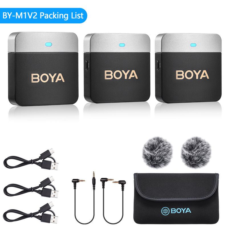 BOYA BY-M1V ไมโครโฟนไร้สายแบบลาวาเลียร์พร้อมไมโครโฟนขนาดเล็กตัดเสียงรบกวน Plug and Play สำหรับ iPhone/iPad/Android/DSLR/กล้อง สำหรับวิดีโอสัมภาษณ์สดบล็อกเกอร์ Live TikTok ผู้สร้างเนื้อหา YouTube