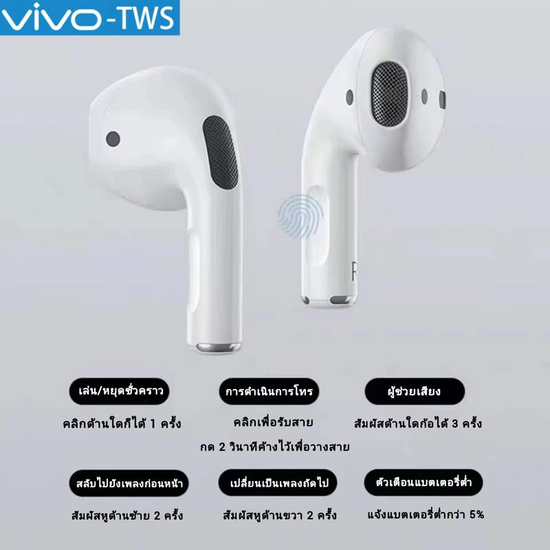 （เคสหูฟังฟรีหนึ่ง อัน）หูฟัง Vivo bluetooth 5.0 ของแท้ 100 % TWS หูฟังบลุทูธไร้สาย earphone TWS true stereo headset with mic and charging case เหมาะสำหรับอุปกรณ์บลูทูธทั้งหมด