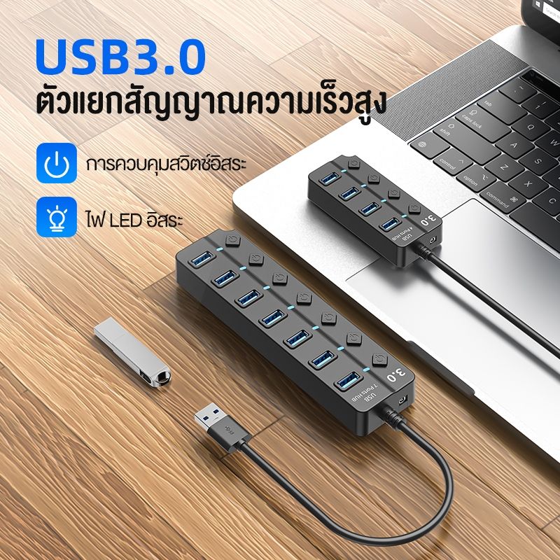 OLYPS USB HUB 3.0 type-c สวิตช์ควบคุมแบบสแตนด์อโลน 7in1 5Gbps การส่งผ่านความเร็วสู 1m งรองรับ Windows/OS/Linux