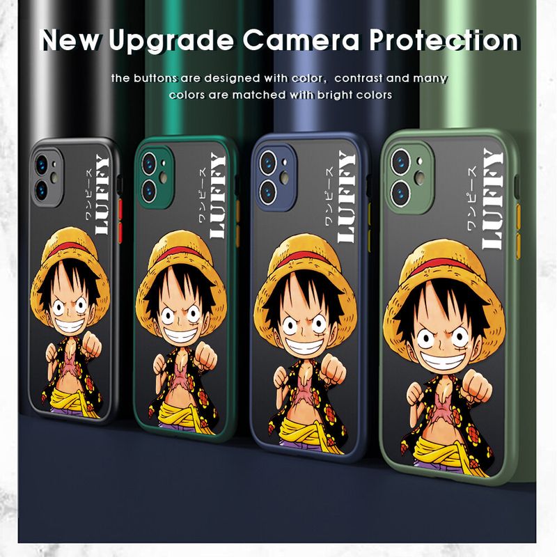 เคสโทรศัพท์สำหรับ Samsung Galaxy J8 2018ปลอก SamsungJ8 Luffy การ์ตูนอะนิเมะชายมีน้ำค้างแข็งโปร่งใส Hard เคสใส่โทรศัพท์คลุมทั้งหมดกล้องป้องกันกรณี