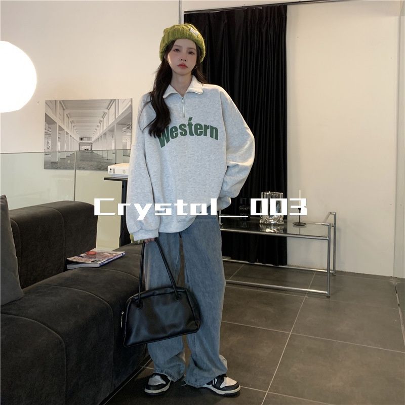 Crystal SS23 เสื้อกันหนาว เสื้อแขนยาว ฟชั่นส oversize รูปแบบใหม่ เสื้อกันหนาว เสื้อฮู้ด PFLU-6110#