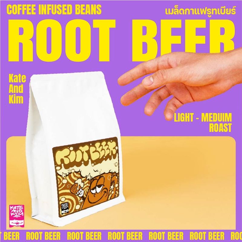 เมล็ดกาแฟคั่ว กลิ่น "รูทเบียร์" (( Kate & Kim )) Root Beer Infused Blend Coffee Bean