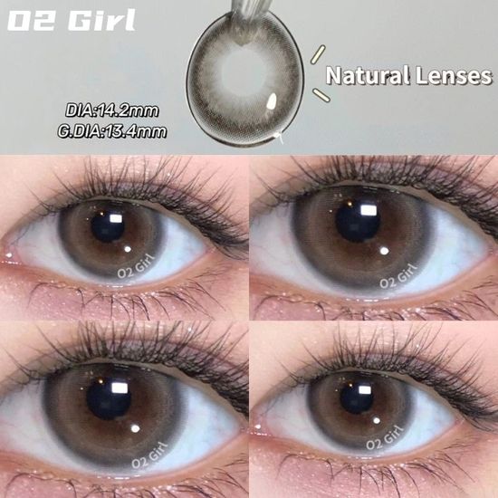 O2Girl คอนแทคเลนส์ Mini 2 ชิ้น เลนส์สีเทา 14.2 สีเทา สีน้ำตาล มม. บิ๊กอายแว่นตาสายตาสั้นแต่งหน้าผลิตภัณฑ์ความงามเลนส์(0-8.00) เลนส์สีน้ำตาล Silk