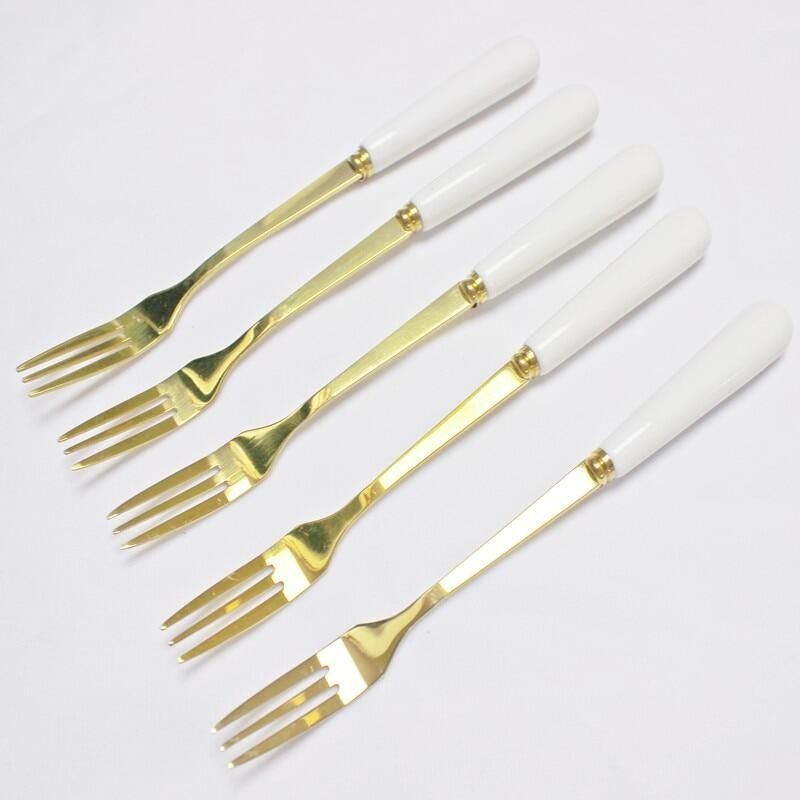 1pcs ceramic Storage Tank or 5pcs stainless steel spoon/forks with ceramic handle Gold dessert Spoon and Fork Set Mirror Coffee Fork Dinner Set