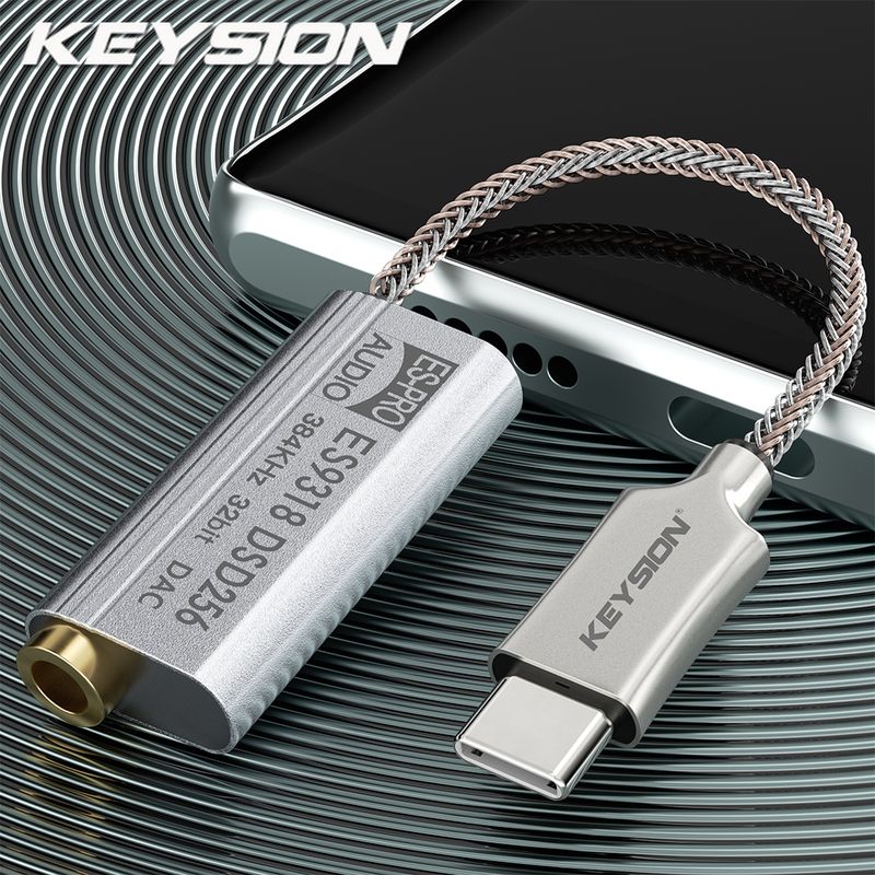 KEYSION ตัวถอดรหัส USB เครื่องขยายเสียง DAC หูฟัง Hi-Fi สำหรับ iPhone 15 Pro Max 32bit อะแดปเตอร์เสียง3.5มม. DSD256 ES9318 384KHz