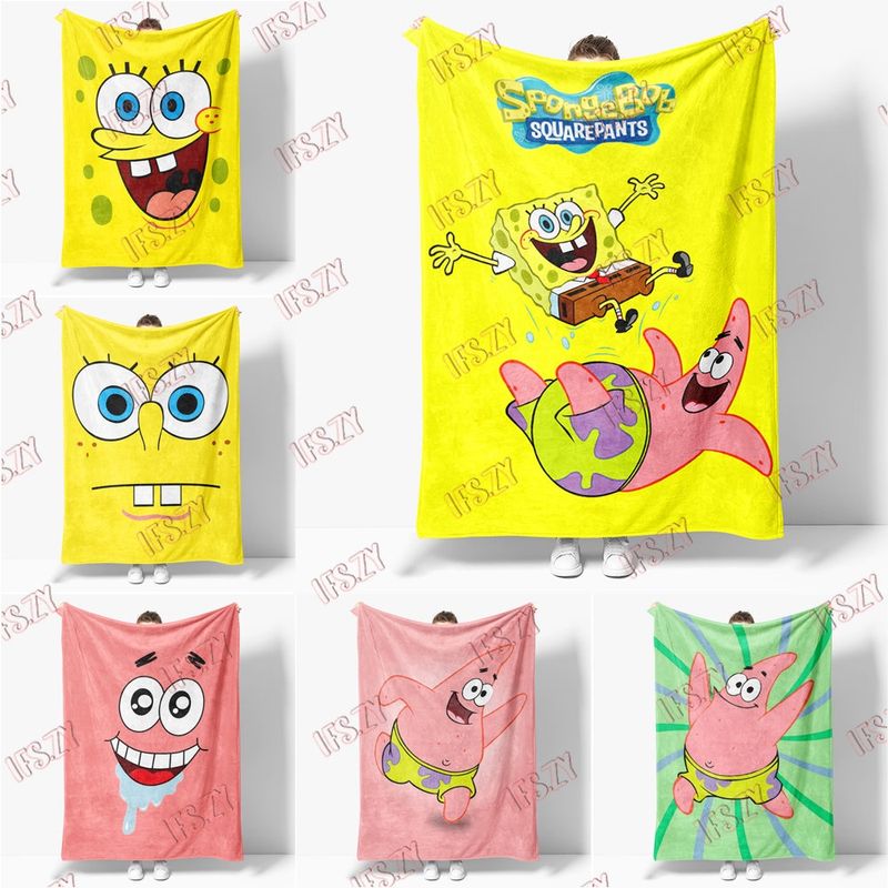 ผ้าห่ม ผ้าสักหลาด ลาย SpongeBob SquarePants 4 ขนาด สําหรับเครื่องปรับอากาศ