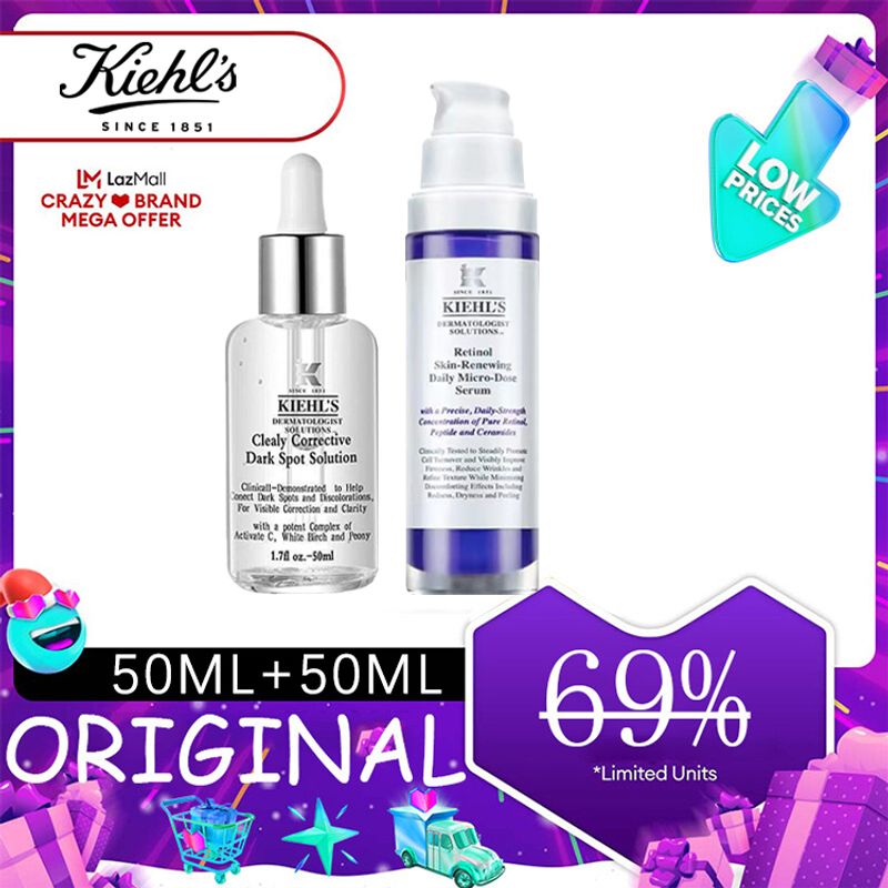 Authentic:คีลส์ Clearly Corrective Dark Spot Solution 50ml +Retinol Skin-Renewing Daily Micro-Dose Serum 50ml