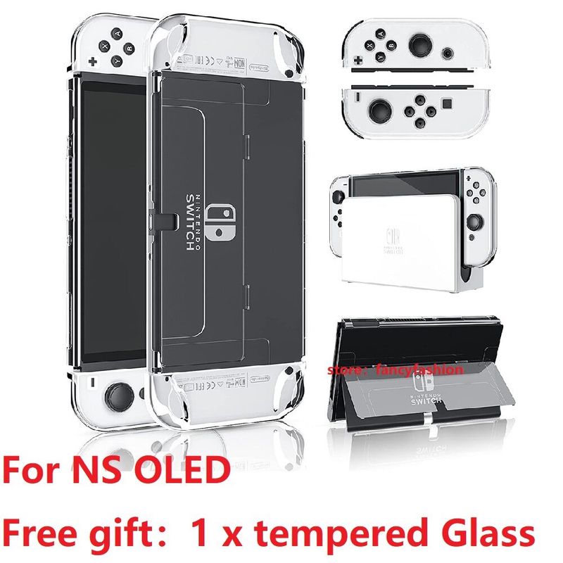 เคส Dockable คริสตัลสำหรับ Nintendo Switch OLED รุ่น2021 BRHE เคส PC แบบใสบางเฉียบเคสป้องกันรอบด้านสำหรับ NS OLED คอนโซล & Joycon พร้อมกระจกนิรภัย1ชิ้น/ฝาปิดกันรอยนิ้วโป้ง