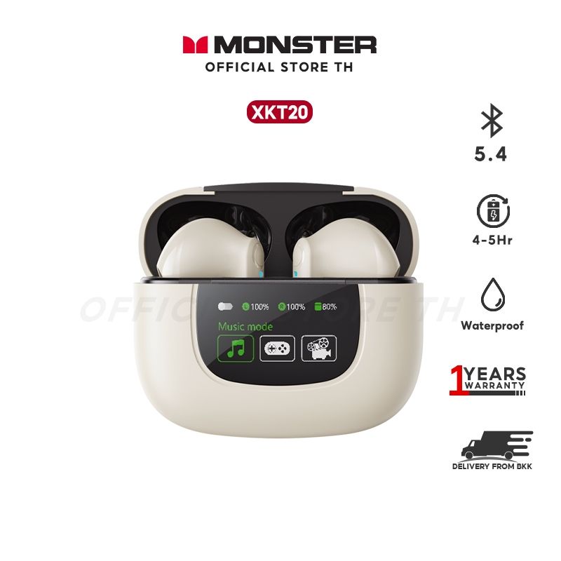 Monster XKT20 Bluetooth wireless headset หูฟังไร้สายบลูทูธ5.4 หูฟังหน้าจอLED อัจฉริยะแบบไดนามิก หูฟังเกมมิ่ง รับสาย ฟังเ