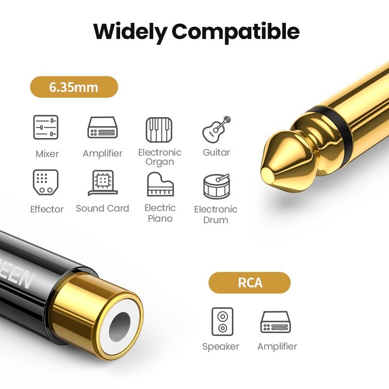 Ugreen อะแดปเตอร์ แปลง Rca เป็น 6.5 มม. Rca ชุบทอง 6.35 มม. 1/4 ทองแดงบริสุทธิ์ 6.5 มม. ตัวผู้ คือ Rca ตัวเมีย คือ แจ็ค Ts Mono