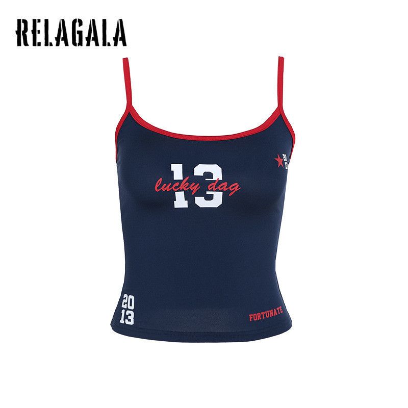 Relagala Women 's 2024 ใหม ่ อินเทรนด ์ ลําลองอเนกประสงค ์ สีตัดกันพิมพ ์ ลายสลิง Crop Top