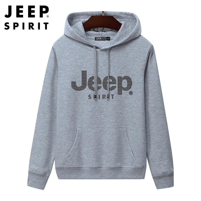 JEEP SPIRIT New เสื้อกันหนาวมีฮู้ดสีพื้นเสื้อสเวตเชิ้ตลำลองแบบสวมหัวมีฮู้ด