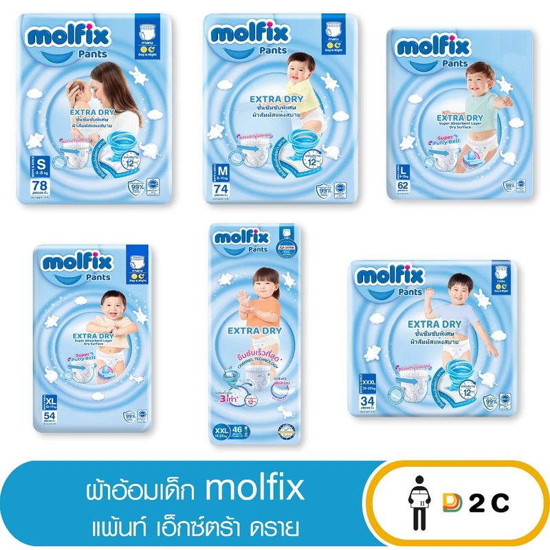 (ใส่โค้ดลด100-) [ห่อ] ผ้าอ้อมเด็ก กางเกง โมลฟิกซ์ Molfix Pants แพมเพิสเด็ก