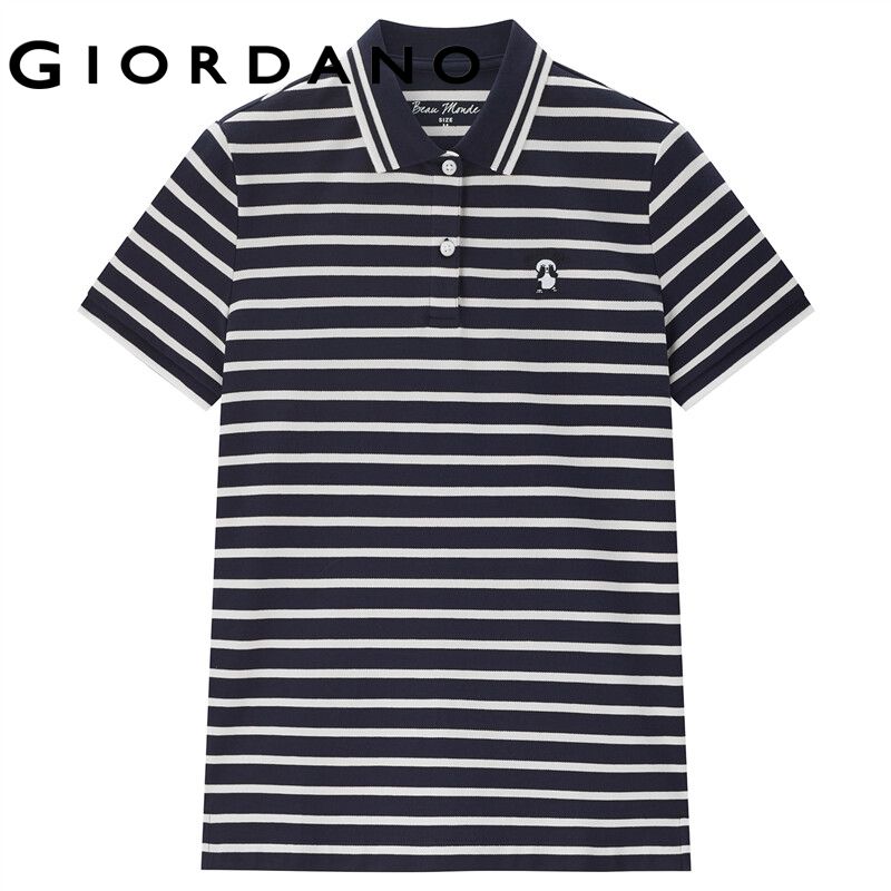 GIORDANO ผู้หญิง เสื้อโปโลแขนสั้นถักลายแพนด้า Free Shipping 13313206