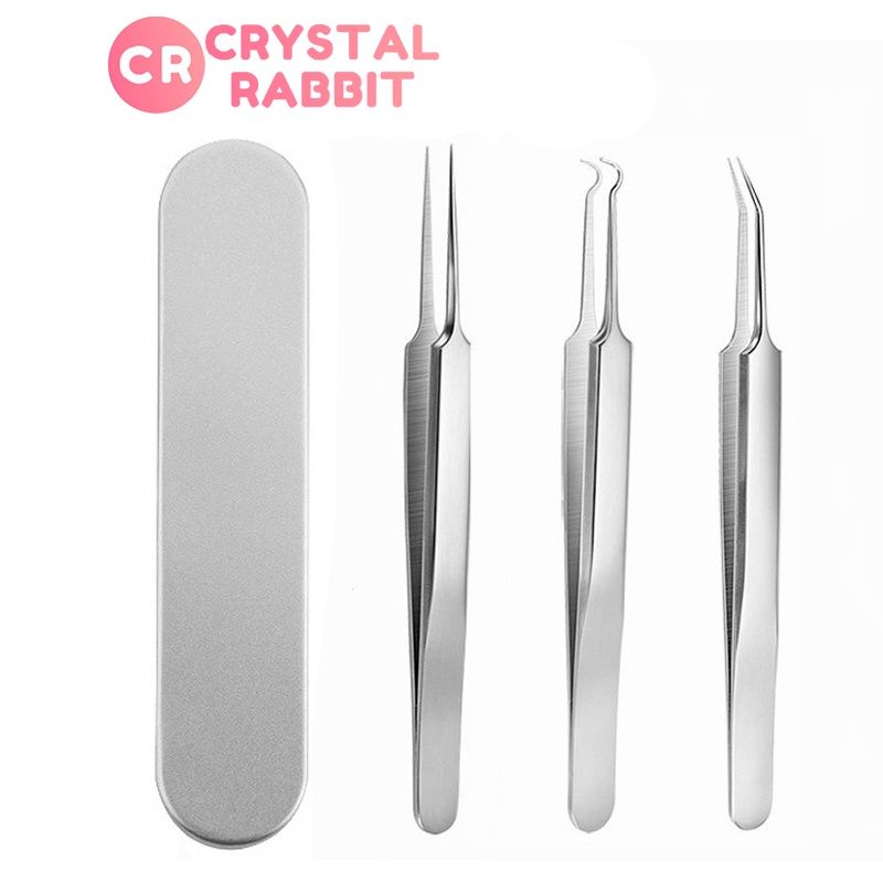 CRYSTAL RABBIT 3 ชิ้น/ชุด แหนบกดสิว ที่กดสิวเสี้ยน แหนบคีบสิวเสี้ยน คีมดึงสิวเสี้ยน อุปกรณ์ดึงหัวสิว อุปกรณ์เสริมความงาม ที่กำจัดสิวเสี้ยน