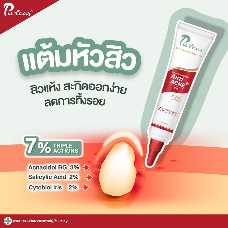 Puricas Anti Acne Gel เพียวริก้า แอนติ แอคเน่ เจล [10 กรัม] เจลแต้มสิว