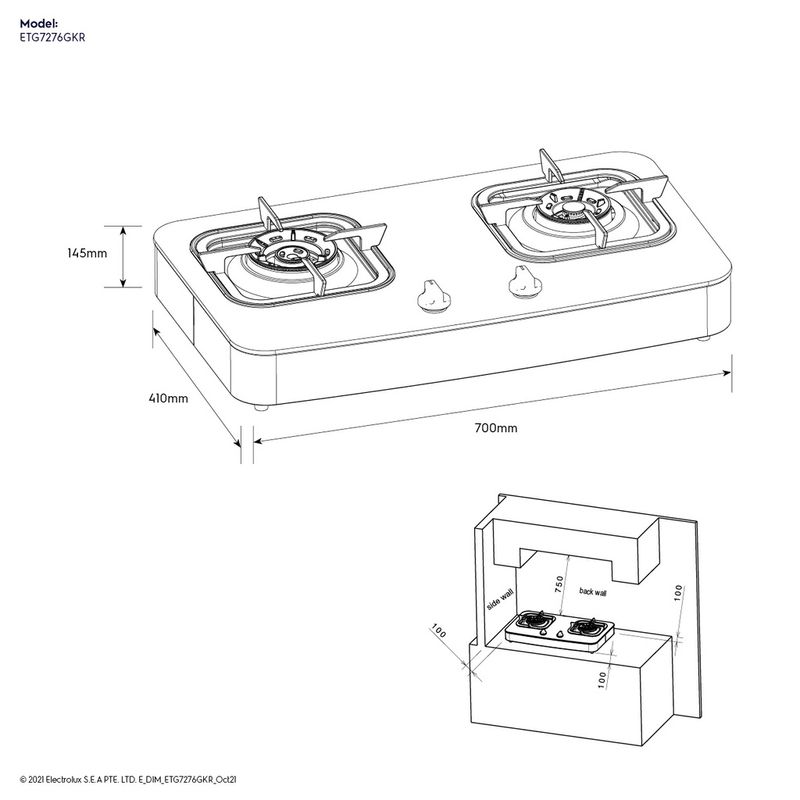 Electrolux ETG7276GKR เตาแก๊ส ตั้งโต๊ะ 70 ซม. 2 หัว 4.2 กิโลวัตต์ / 3.4 กิโลวัตต์