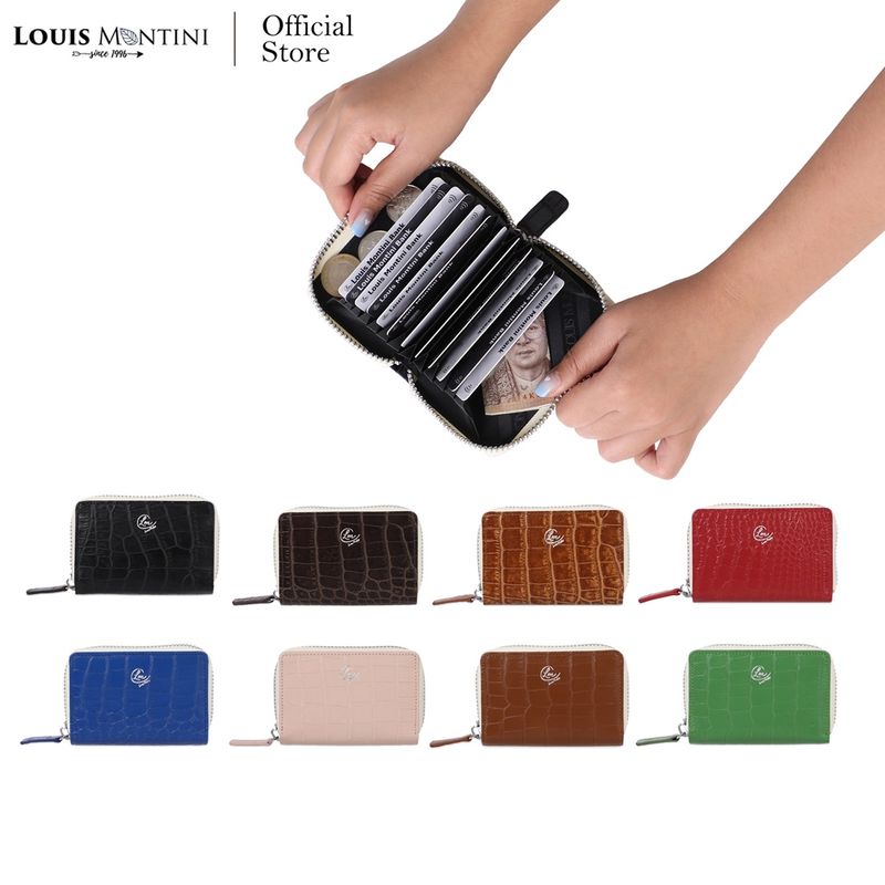 Louis Montini Credit Card Wallet (Cherreen) กระเป๋าผู้หญิงหนังแท้ หนังวัวอัดลายจระเข้ กระเป๋าใส่บัตรเครดิตใบเล็ก WL39