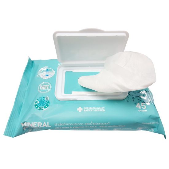 Jabs Mineral Wet Wipes ทิชชู่เปียก สูตรน้ำแร่ธรรมชาติ 45 แผ่น (แพ๊คโปรโมชั่น1แถม1) x 6 แพ๊ค