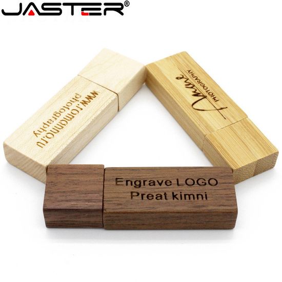 Jaster (ฟรีโลโก้ที่กําหนดเอง) แฟลชไดรฟ์ USB 2.0 64GB 32GB พร้อมกล่องไม้ 16GB 8GB 4GB