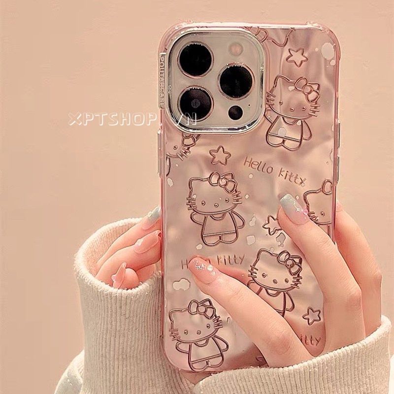 เคสโทรศัพท์มือถือแบบนิ่ม กันกระแทก กันรอยกล้อง ลายเฮลโลคิตตี พลีทเต็มจอ สําหรับ iPhone 15 Pro Max 14 13 12 11 Pro Max