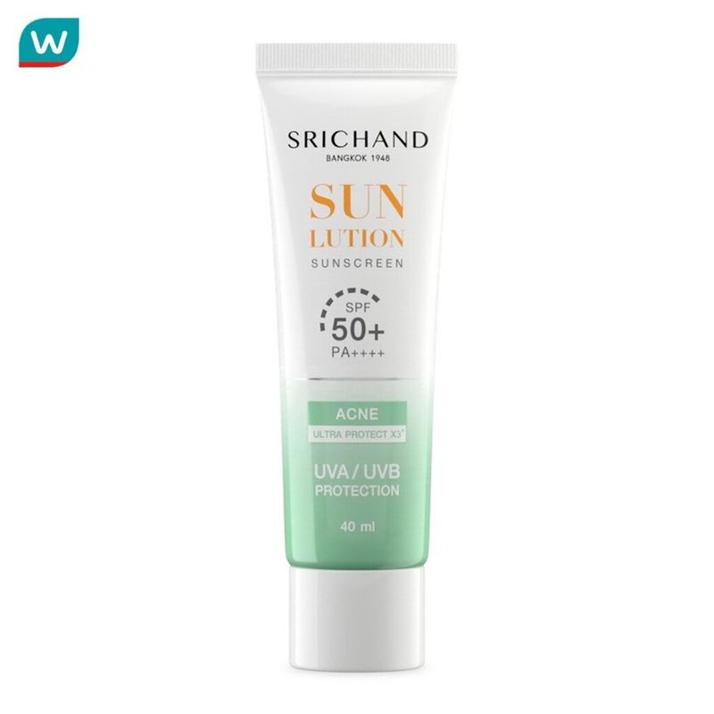 Srichand ศรีจันทร์ ครีมกันแดด ซันลูชั่น แอคเน่ แคร์ ซันสกรีน SPF50+ PA++++ 40มล.