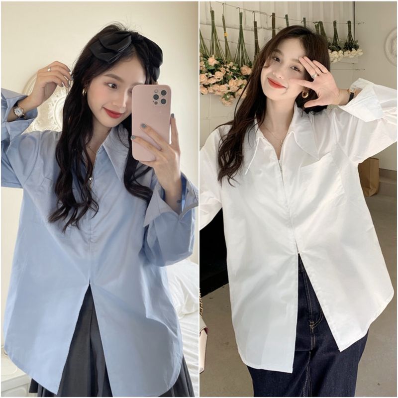 พร้อมส่ง เสื้อเชิ้ตโอเวอร์ไซส์ผู้หญิง  เสื้อเชิ้ตแขนยาว  เสื้อผ้าผู้หญิง สไตล์เกาหลี แฟชั่นผู้หญิง