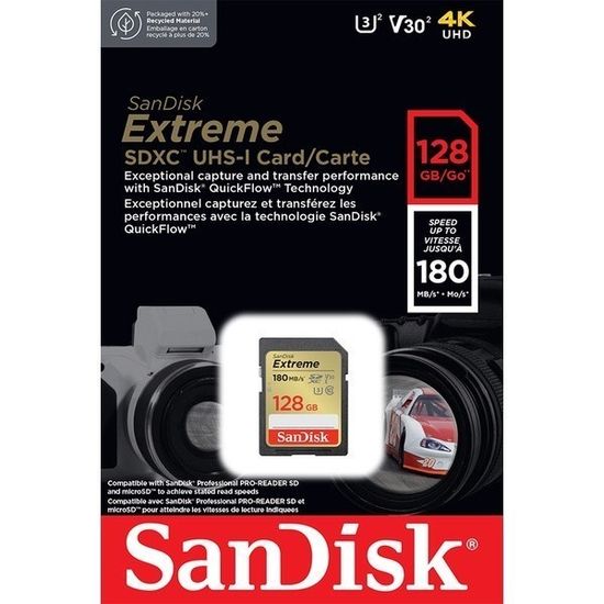 Sandisk Extreme SDXC 128GB U3 V30 R180/W90 SDSDXVA-128G-GNCIN (ประกันศูนย์)