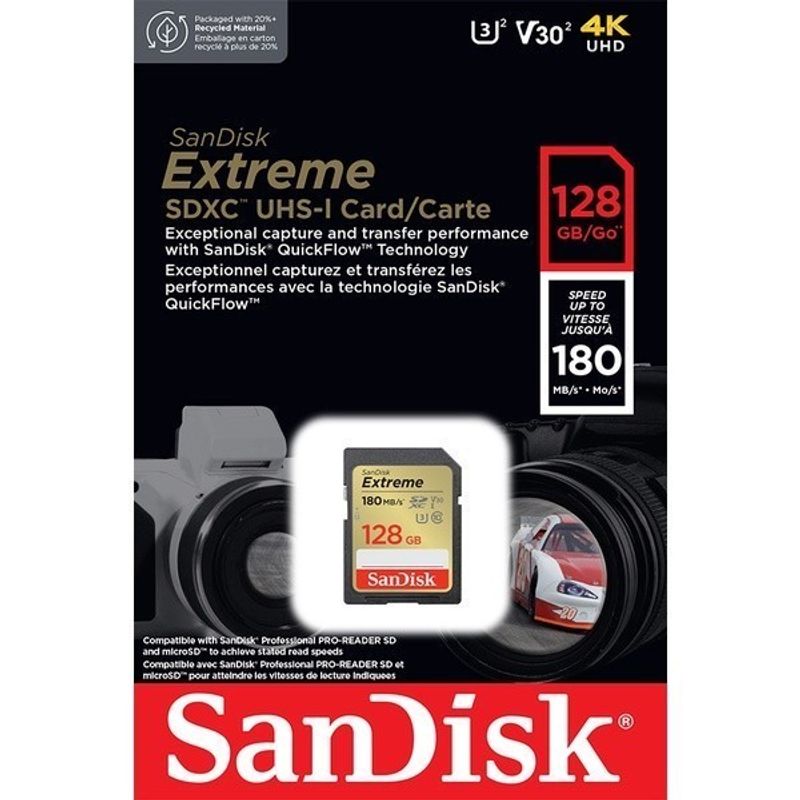 Sandisk Extreme SDXC 128GB U3 V30 R180/W90 SDSDXVA-128G-GNCIN (ประกันศูนย์)