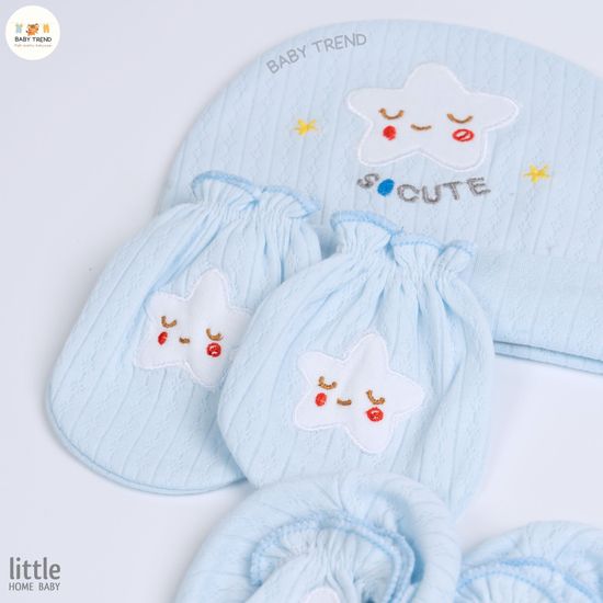 Little Home Baby เซ็ตหมวกถุงมือถุงเท้าเด็กแรกเกิด ผ้าร่องเนื้อนิ่มมาก ผ้าคอตตอน 100% เหมาะกับเด็กอ่อน