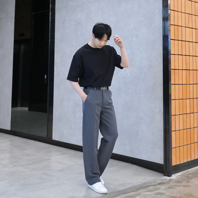 CTRLX - กางเกงสแลคเอวสูงทรงกระบอกตรง [รุ่น LOOSE PANTS] HIGH-WAIST