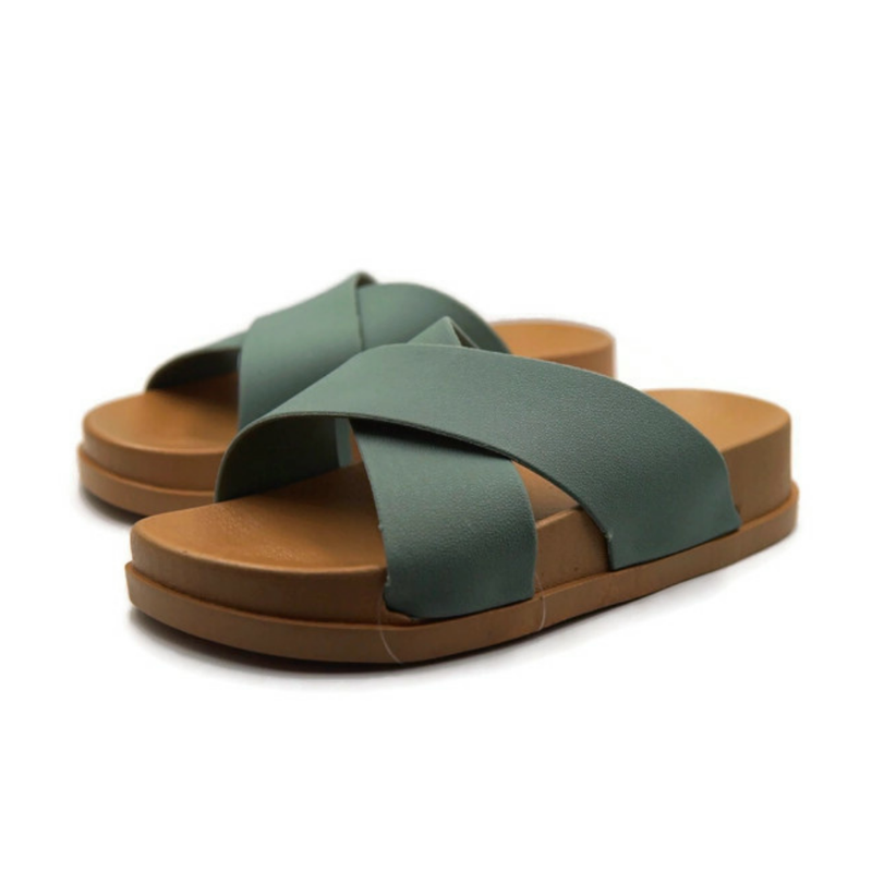 Gpatt : Two Tone Double Cross Sandals รองเท้าแตะลําลองแถบไขว้ พื้นเบจ นุ่มสบาย ระบายอากาศได้ดี แฟชั่นสไตล์มินิมอล รองเท้าผู้หญิง (4สี)