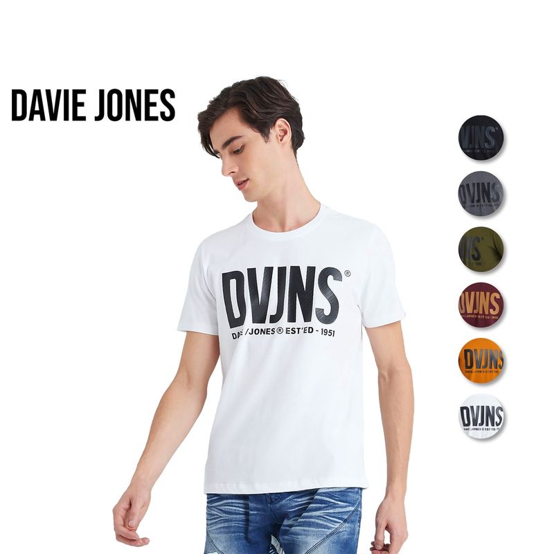 DAVIE JONES เสื้อยืด Logo Slim Fit T-Shirt LG0034 สีขาว ดำ น้ำตาล เขียว เทา