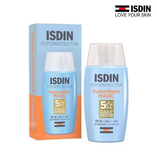 ISDIN FUSION WATER MAGIC SPF50 กันแดดเนื้อบางเบา ละลายหายไปกับผิว ไม่อุดตัน พร้อมป้องกันแสงสีฟ้า และ ฝุ่น PM2.5