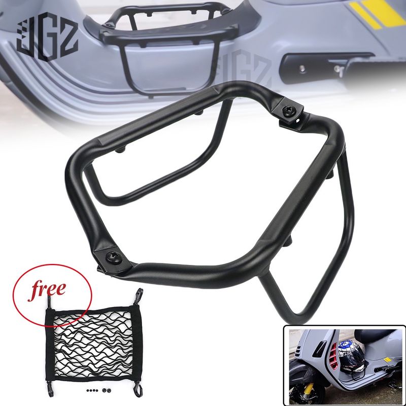 GTS แรคกลาง Motorcycle Front Luggage Rack Foot Rest Pedal Motorbike Battery Rack Bracket with Nylon Net Pocket for VESPA GTS 125 150 200 250 300 GTV 300 2013-2022 2023