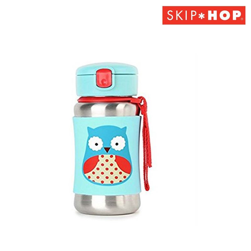 Skip Hop Zoo Stainless Steel Straw Bottle กระติกน้ำเก็บความเย็น หุ้มซิลิโคนจับง่ายไม่หลุดมือ พร้อมหลอดดูด