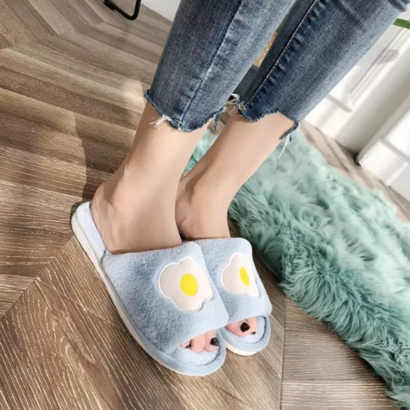 [ส่งเร็วพิเศษ!] ⚡️พร้อมส่ง⚡️(SH-1-06) รองเท้าใส่เดินในบ้าน รองเท้าสลิปเปอร์ slippers ผ้านิ่มใส่สบาย - ลายไข่ดาว