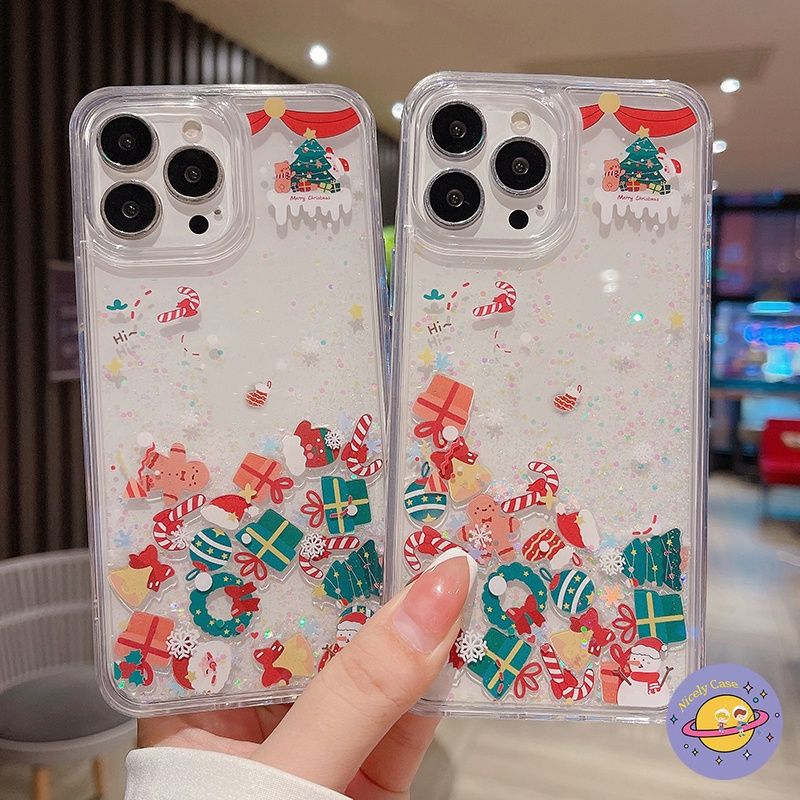 เคสโทรศัพท์มือถืออะคริลิคใส แบบแข็ง ปิดด้านหลัง ลายซานตาคลอส คริสต์มาส มีทรายไหล สําหรับ iPhone 15 14 Plus 13 12 11 Pro Max Xs Xr X 8Plus