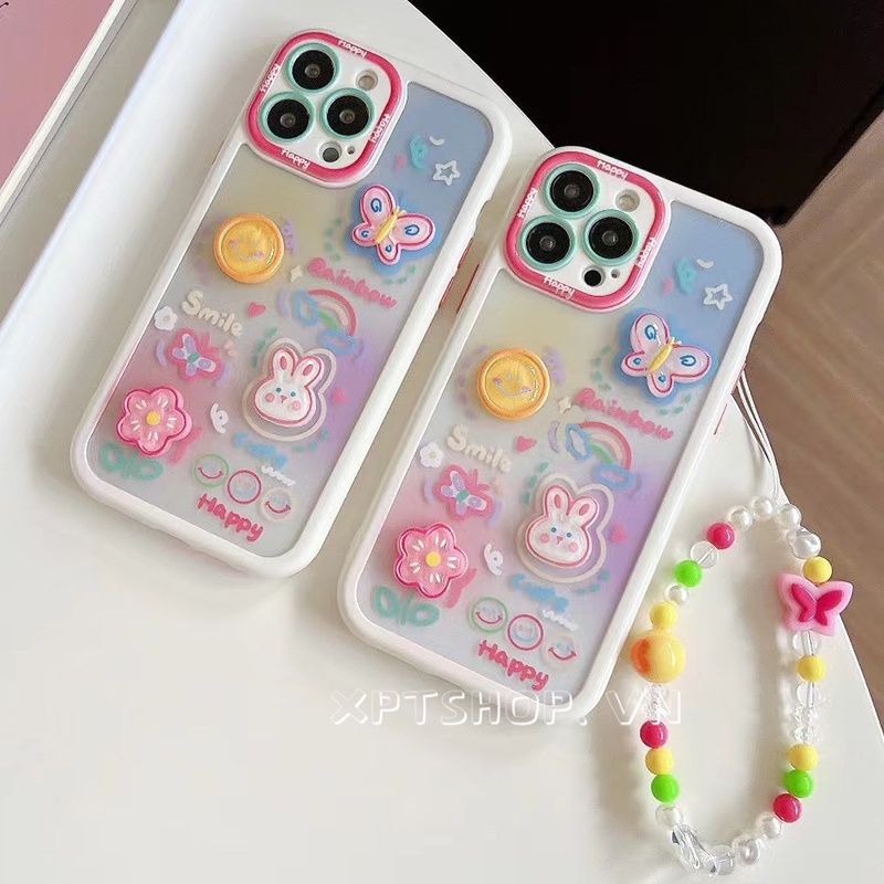 เคสโทรศัพท์มือถืออะคริลิค แบบแข็ง ขอบนิ่ม ป้องกันกล้อง กันกระแทก ลายดอกไม้ ผีเสื้อ พร้อมสายโซ่ สําหรับ iPhone 14 13 12 11 Pro Max XR IX