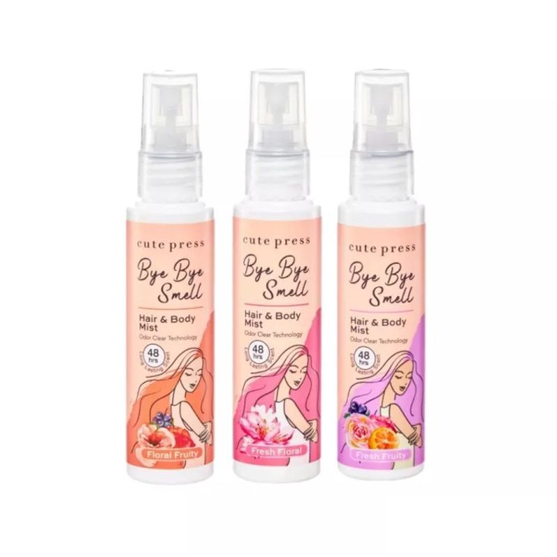 ส่งด่วน/ของแท้/ราคาถูก CUTE PRESS สเปรย์ฉีดผมและผิวกาย BYE BYE SMELL HAIR & BODY MIST 3 กลิ่น ขนาด 60 ml